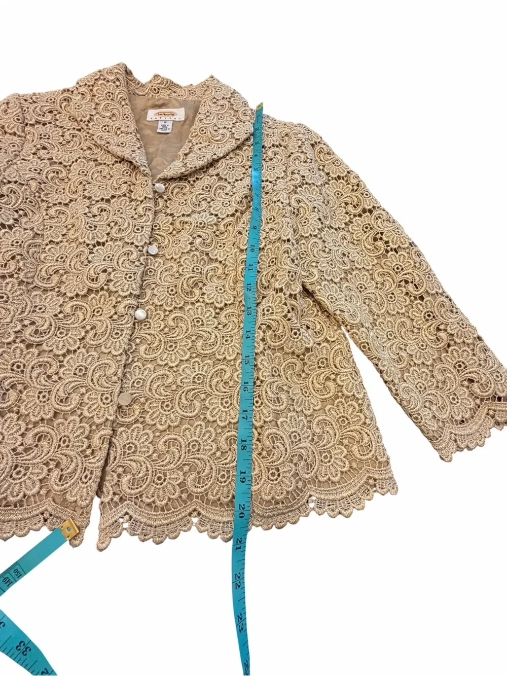Talbots‎ Gold Metallic Lace Blazer Holiday Jacket Fully Lined Taupe Tan 10P VTG